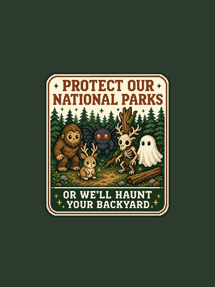 Protect Our National Parks Cryptid Pixel Art Bigfoot Jackalope Mothman Wendigo Ghost by bosamji