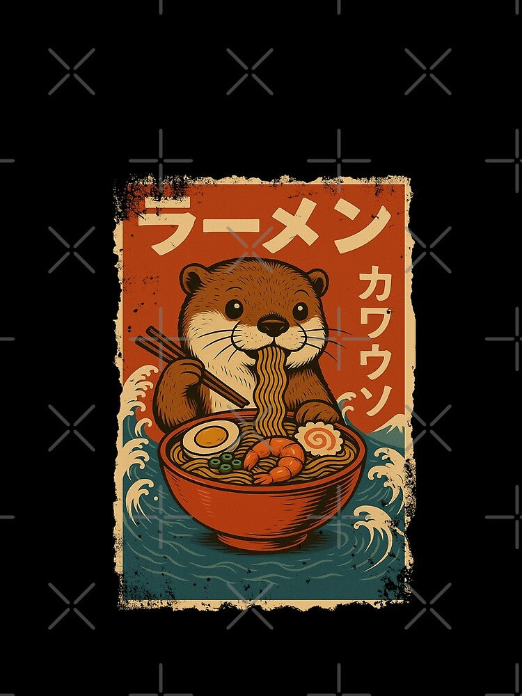 Otter Ramen with Shrimp and Waves – Cute Japanese Retro Vintage Style by Damcoc