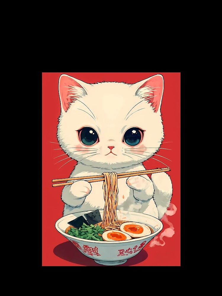 Noodle Lover Cat – Vintage Manga Ramen Illustration by JacksoonLester