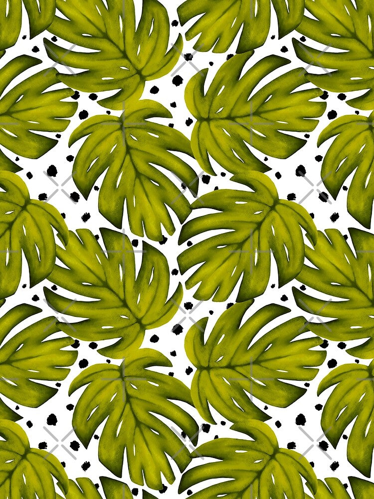 Monstera Deliciosa Leaf Polka Dot Pattern - Yellow Green by Kraina