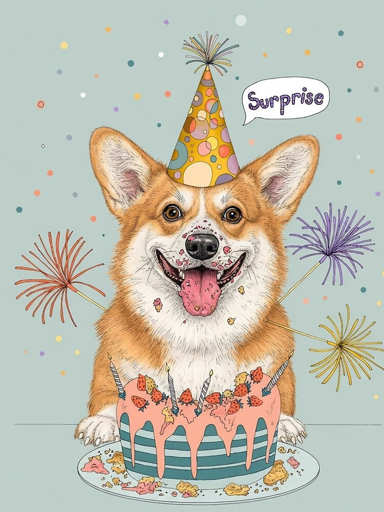 Corgi Dog | Cute Pembroke Welsh Corgi Birthday Illustration by Ruta