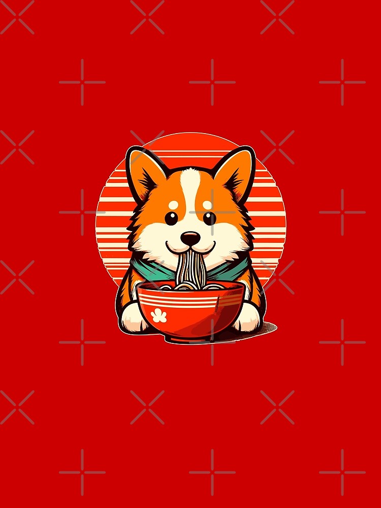 Cute retro corgi eat noodle ramen by TomFrontierArt