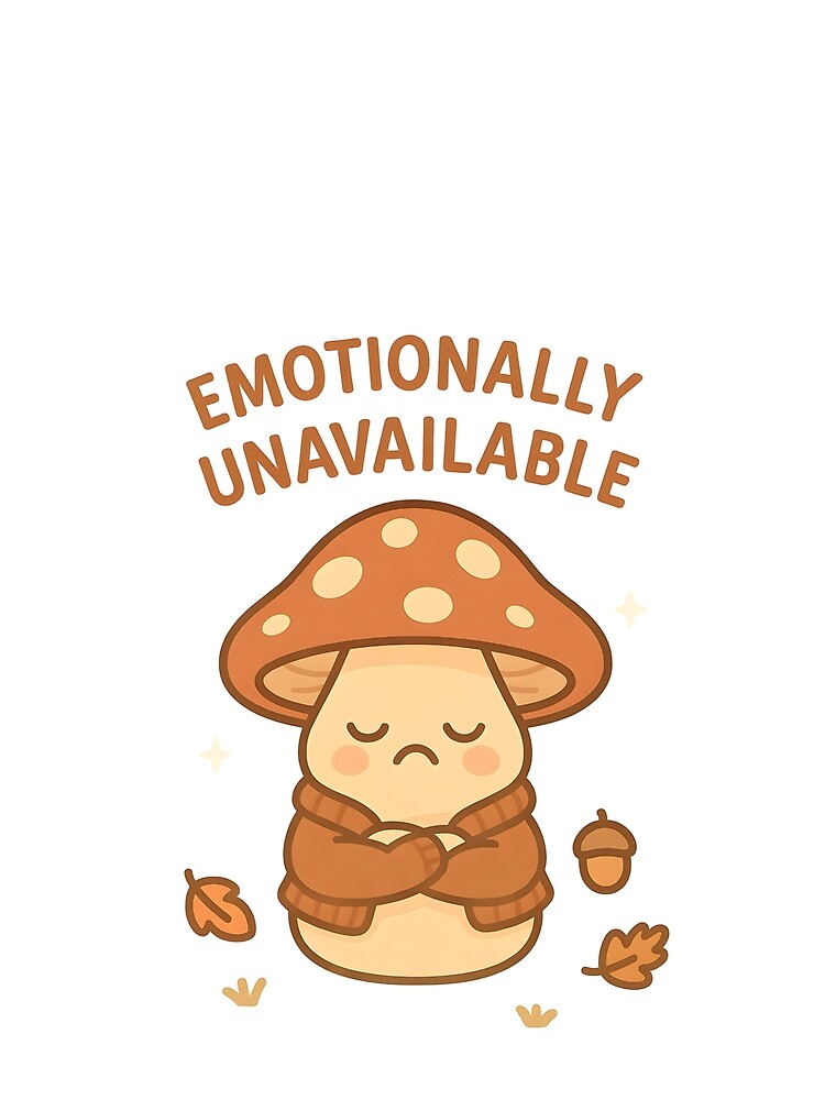 Grumpy Mushroom “Emotionally Unavailable” Kawaii Art by ArtbotsGallery