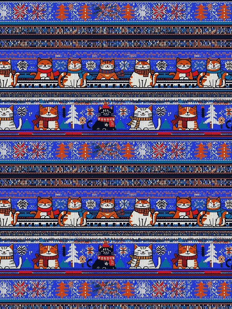 Blue Christmas Knit Cat Pattern | Matching Family Winter Outfit by PinkGoddessLove