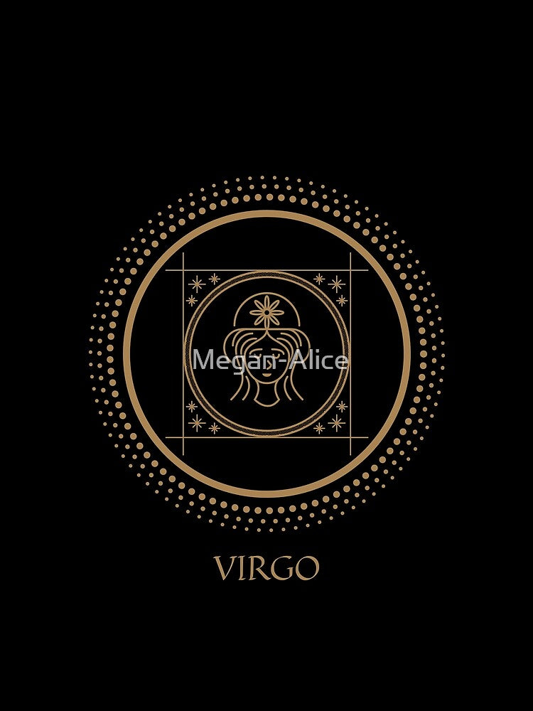 Virgo Zodiac Symbol Black and Gold Art Print by Megan-Alice