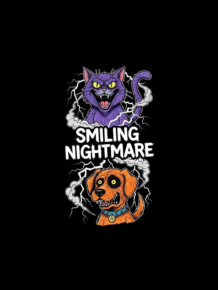 Smiling Nightmare Cat and Dog Duo - Retro 90s Bootleg Horror by Harbor-Pixel