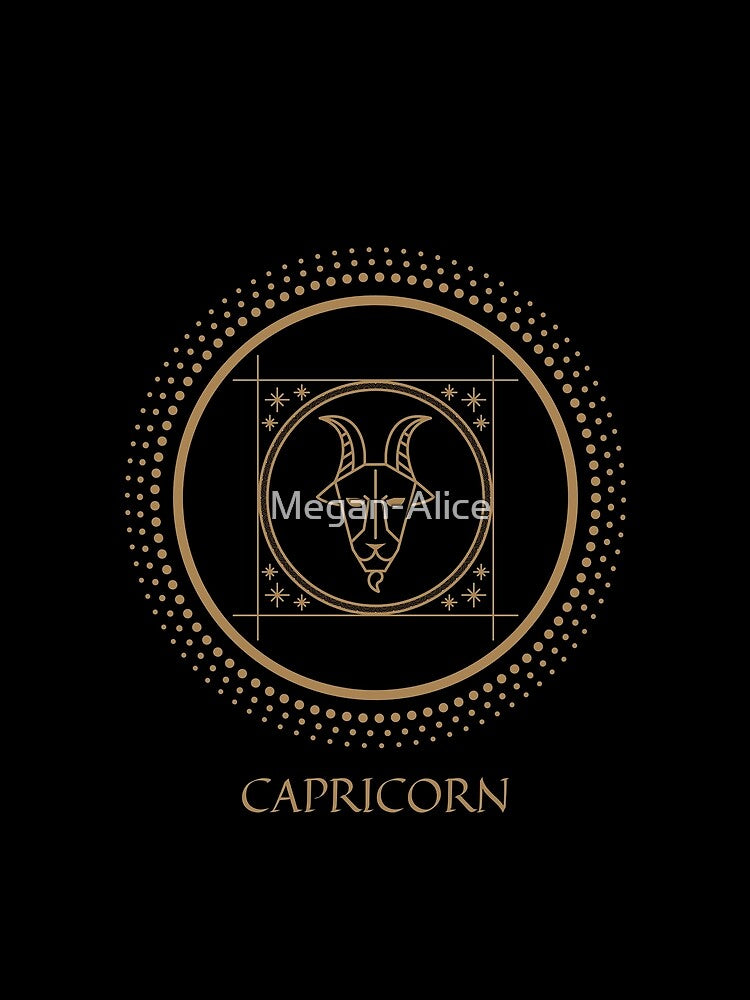 Capricorn Zodiac Symbol Black and Gold Art Print by Megan-Alice