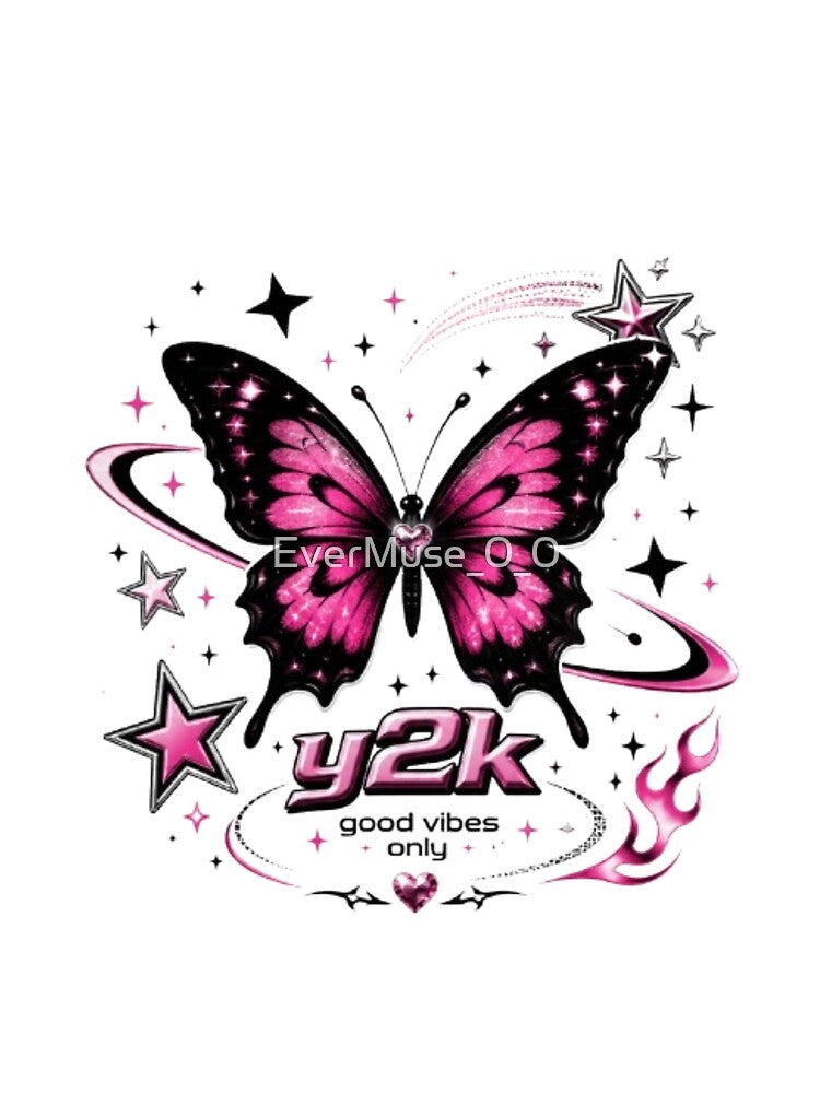 Y2K Butterfly Aesthetic Sticker Pink Star Retro 2000s Cute Trendy Laptop Decal by EverMuse_0_0