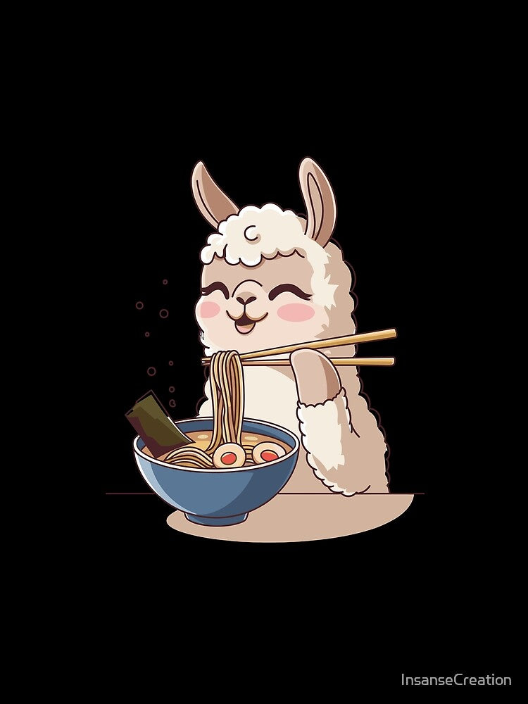 Cute Llama Enjoying Noodles by InsanseCreation