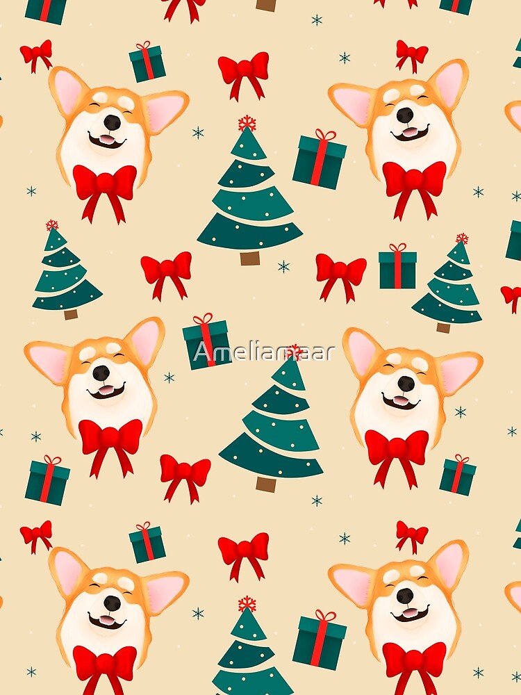 Cute Christmas Corgi Bow Pattern by Ameliamaar