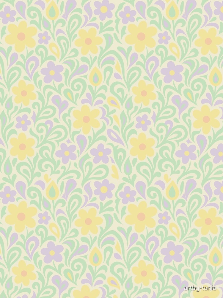 Pastel Retro Floral Pattern – Mint, Lilac & Yellow 70s Design by artby-tania