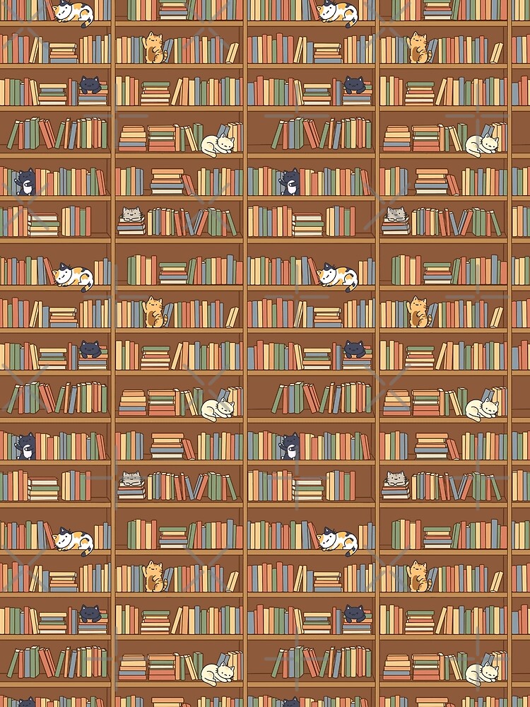Cats on Bookshelves Pattern – Cute Library Cat Seamless Design for Book Lovers by WildLakePatterns