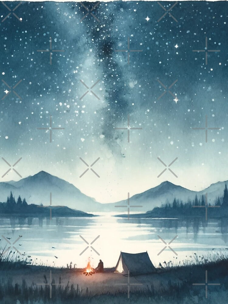 Serenity by the Lake: A Starlit Campsite by LuminShadowArt