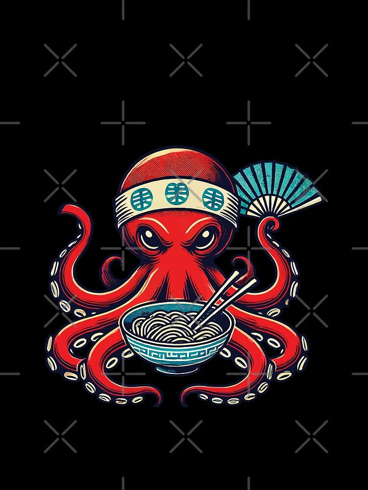 Ramen Noodles Octopus Retro Japan by LuminOrb