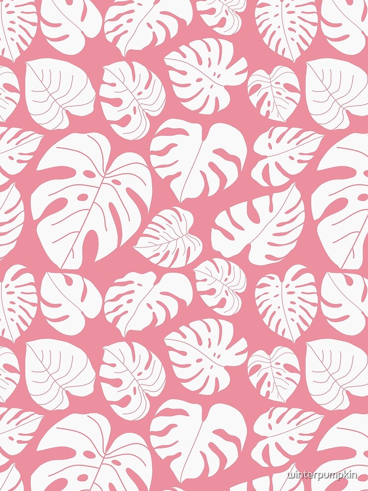 Pink and White Monstera Leaves Bold Pattern by winterpumpkin
