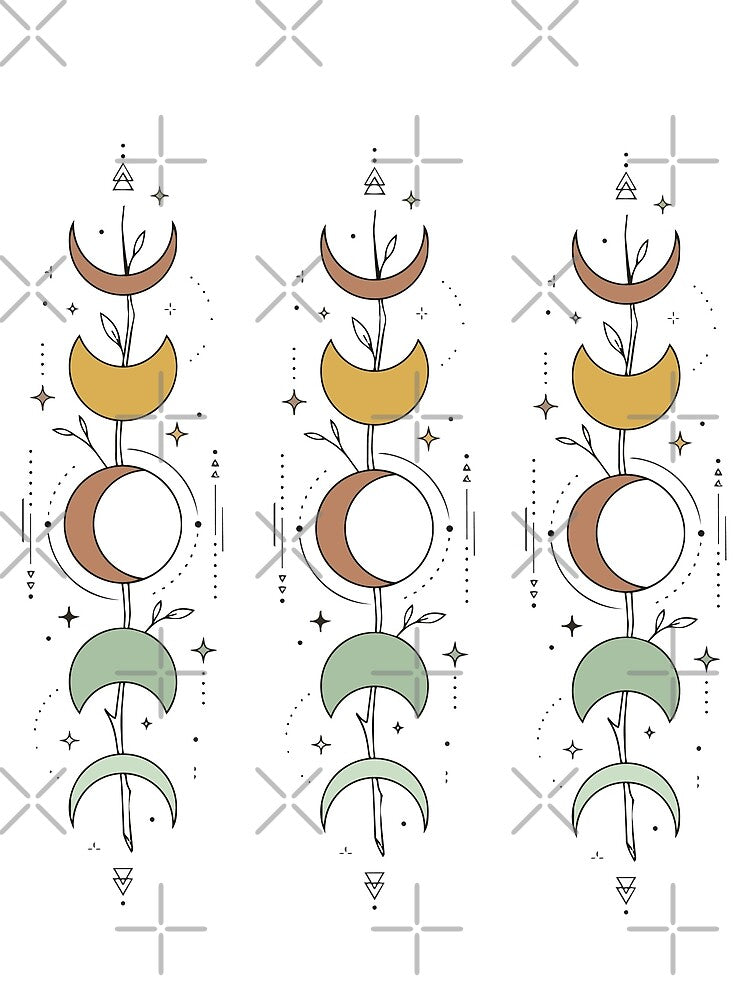 Mystical Celestial Moon Phases Botanical Art by BestChoiceService
