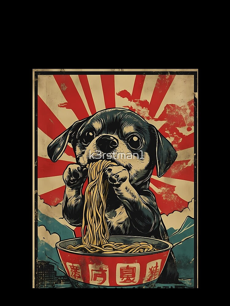 Cute Dog Eating Ramen Noodles Japanese Vintage by k3rstman1