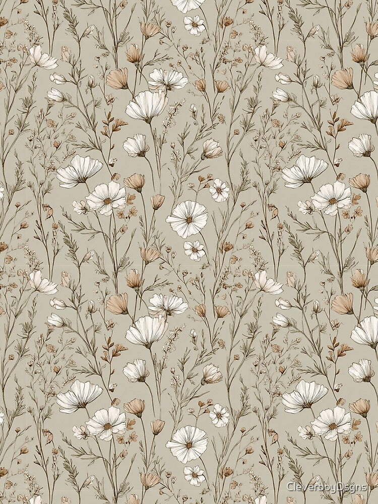 Neutral Botanical Line Art Wildflower Pattern by CleverboyDsgns