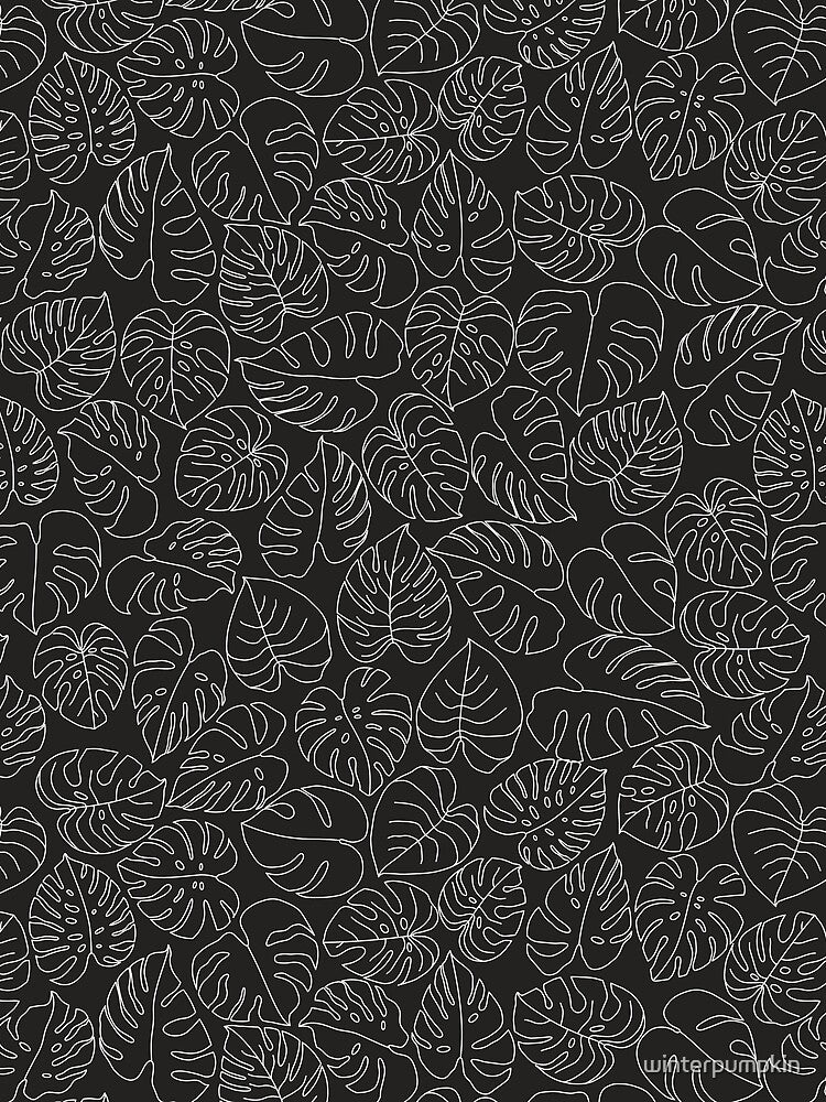 Black and White Monstera Leaves Outlines Pattern by winterpumpkin