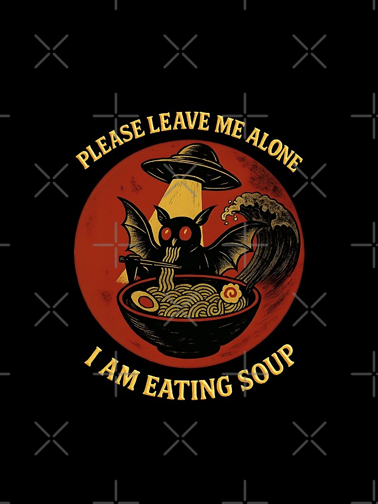 Funny Vintage Mothman Eating Soup Cryptid Retro Ramen Alien UFO Abduction Japanese Art by gear-posters