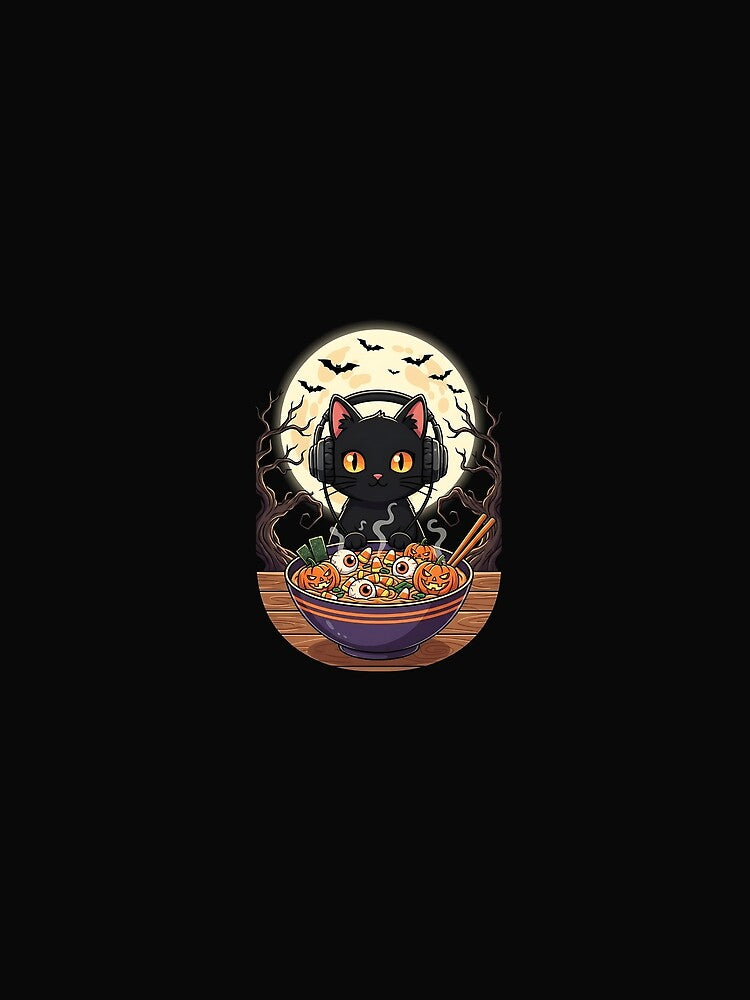 Cute Gamer Cat Halloween Ramen Bowl Retro Japanese Gaming by grumpzara