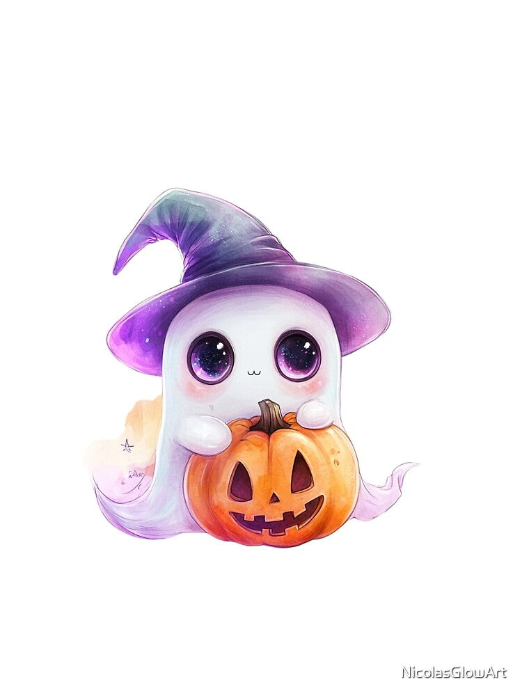 Cute Ghost and Pumpkin by NicolasGlowArt