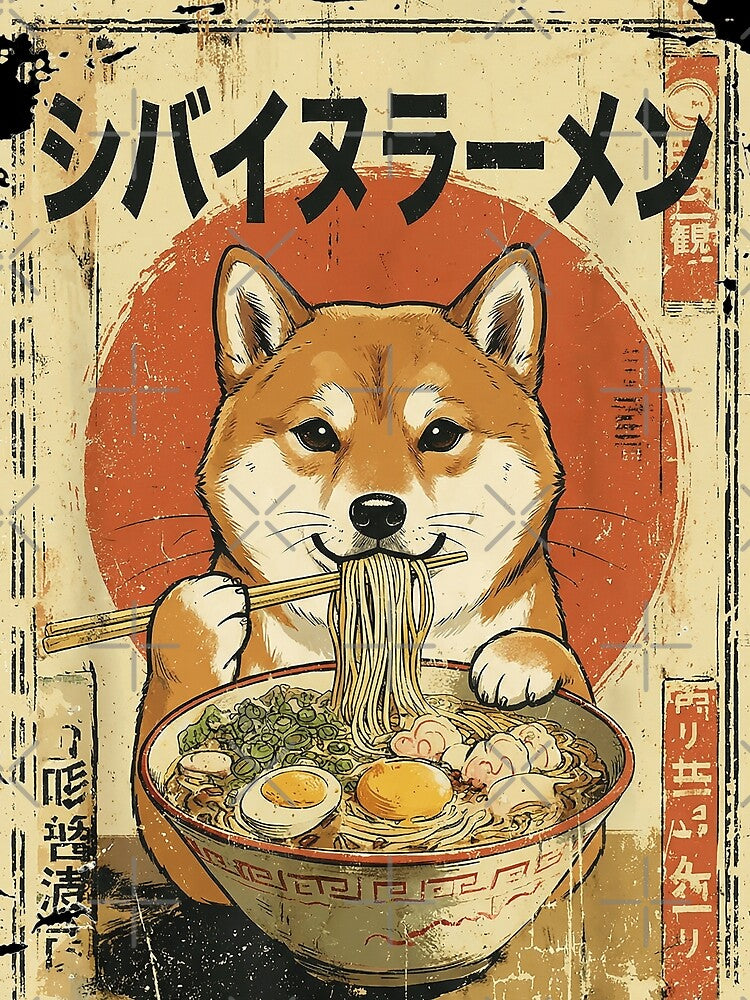 Shiba Inu Ramen Lover Vintage Japanese Food Dog Art by Bongocomic