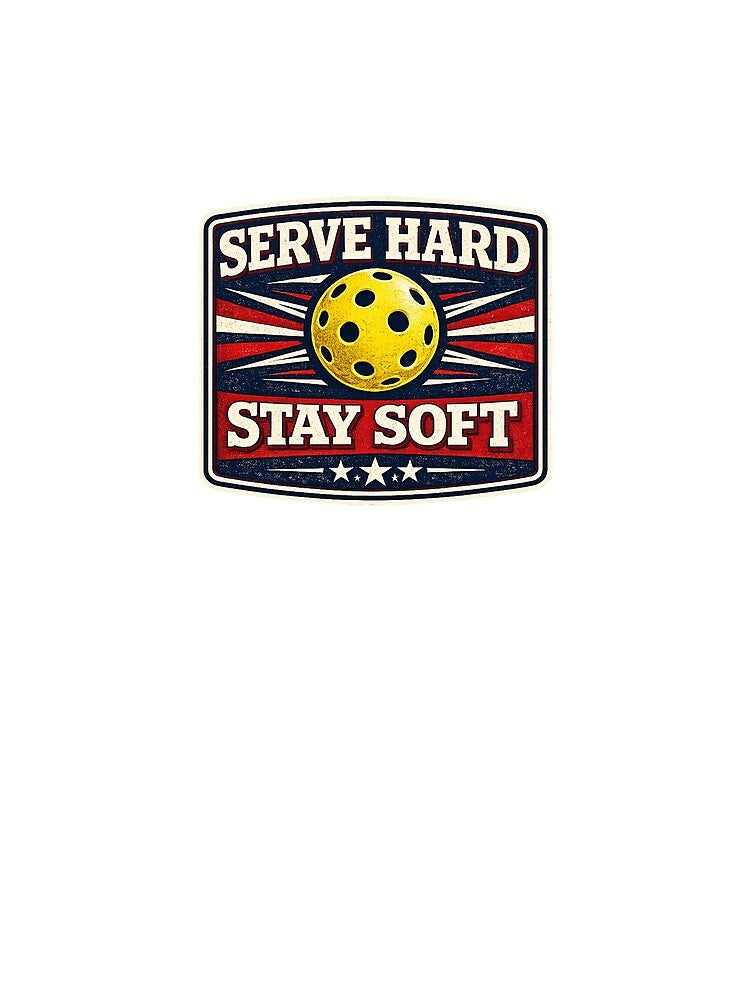 Serve Hard Stay Soft Vintage Americana Pickleball Badge Design by Soft Panic Studio
