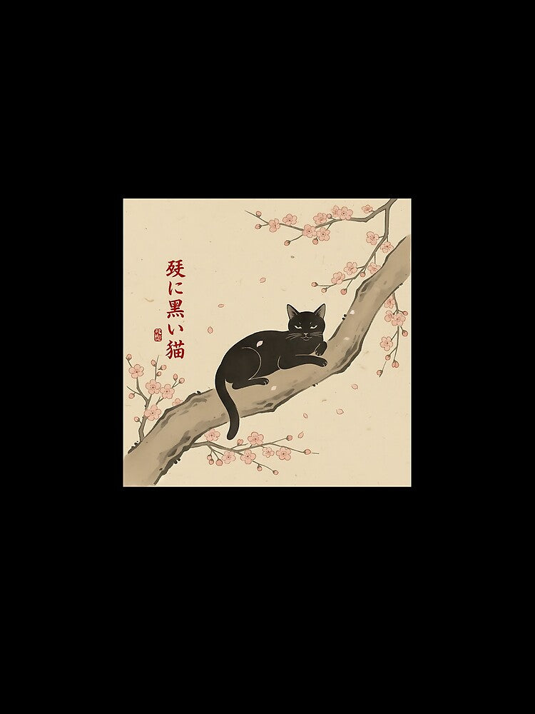 Vintage Japan Art - Japanese Theme Retro Print Black Cat by heymbe