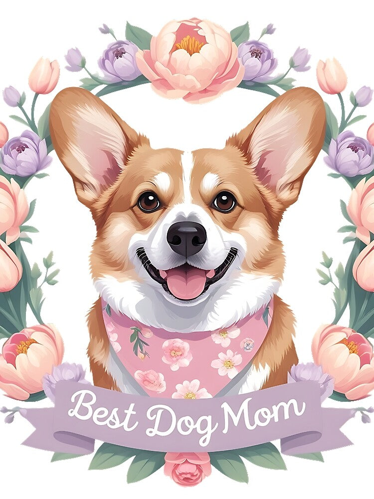 Best Dog Mom Corgi Floral Mother's Day Badge by Breed And Build