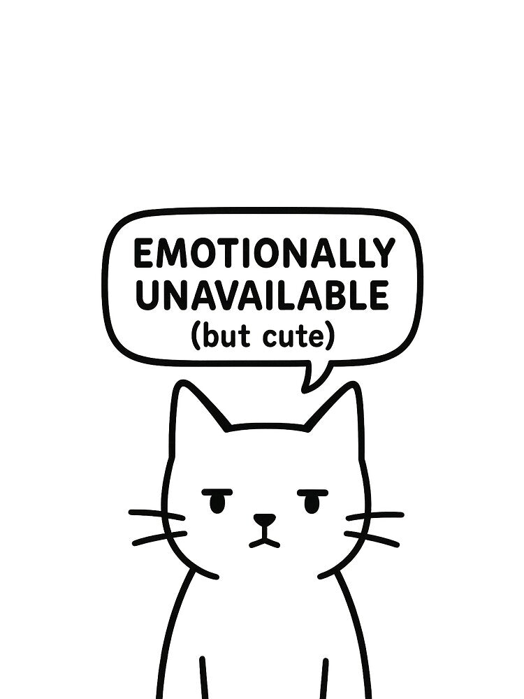 Emotionally Unavailable (But Cute) – minimalist cat t-shirt by PurfectAttitude
