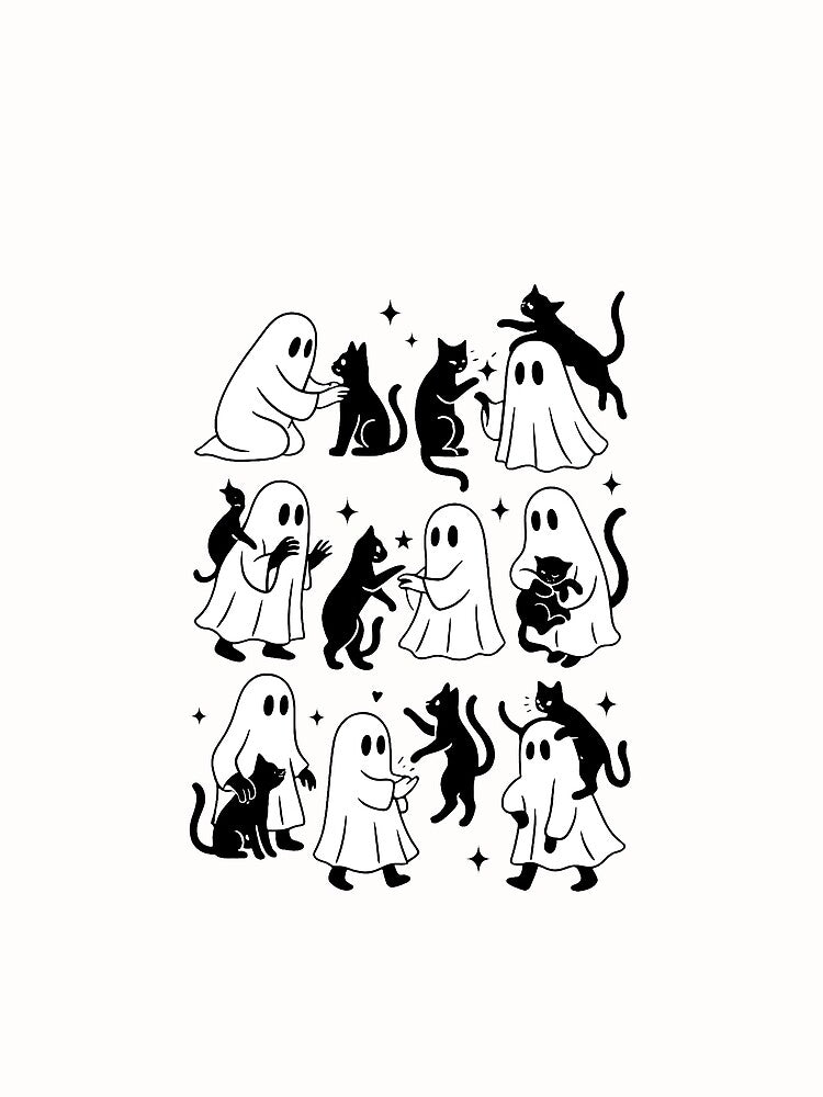 Funny Ghost Holding A Black Cat Lazy Halloween Spooky Season by cawtoon