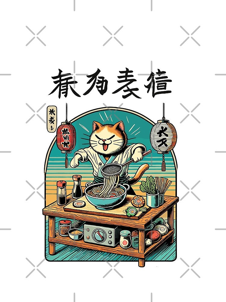 Kawaii Ramen Chef Cat Japan Ukiyo-e Retro by LuminOrb