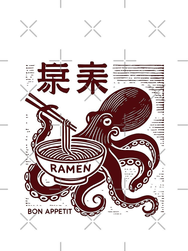 Ukiyo-e Ramen Noodles Octopus Retro Japan Style by LuminOrb