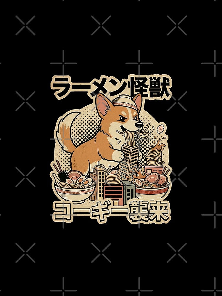 Corgi Ramen Kaiju Monster Attack Funny Japanese Vintage Dog & Food Design by Bongocomic