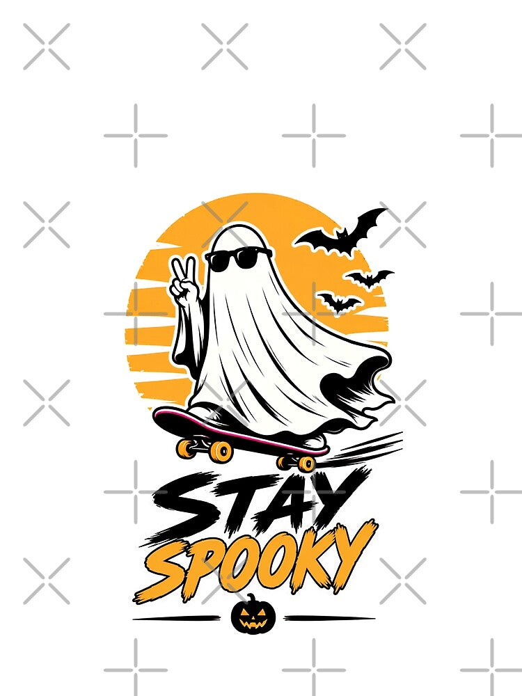 Stay Spooky Ghost Skateboard Halloween Design by OMdesign10