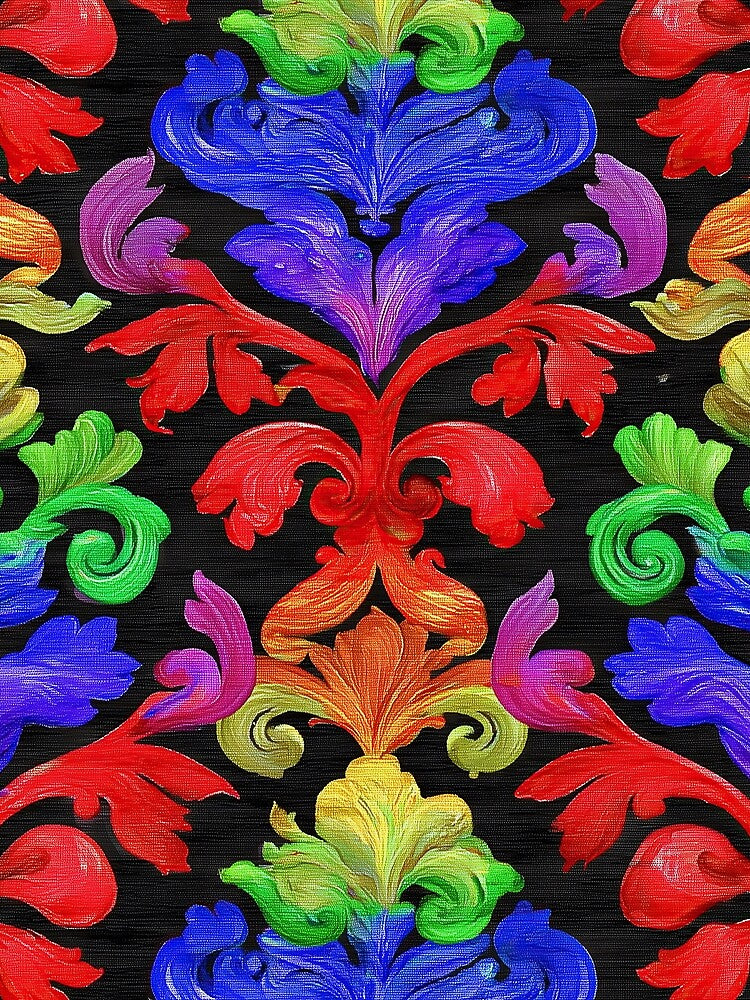 High Contrast Traditional Folk Art Rainbow Fabric Print by thaneydesign