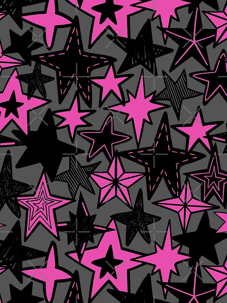 Y2K Pink Stars - Black Gray and Pink Star Pattern by FarmOfCuties