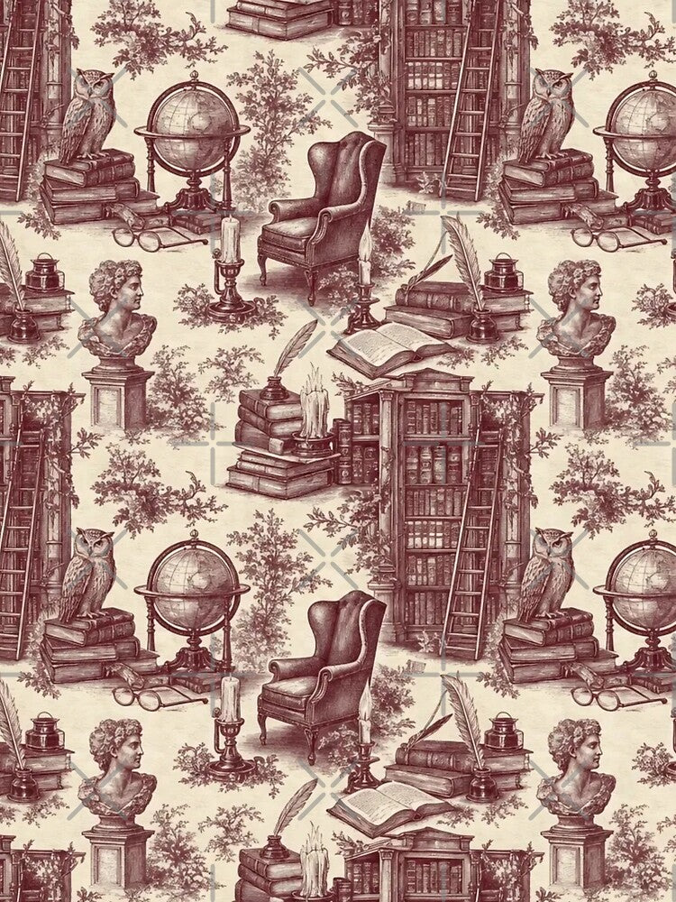 Old Library Candlelit Toile Pattern Dark Academia by StickyGuys