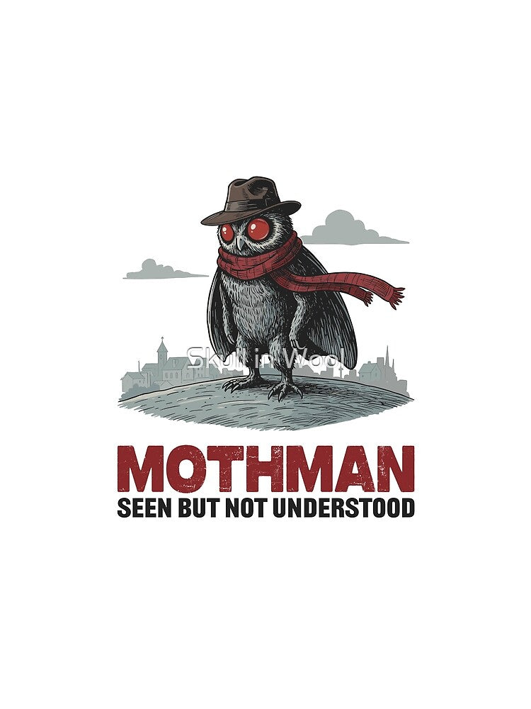 Mothman T-Shirt, Retro cryptid tee, vintage engraving style, red eyes, folklore shirt, Point Pleasant by Skull in Wool