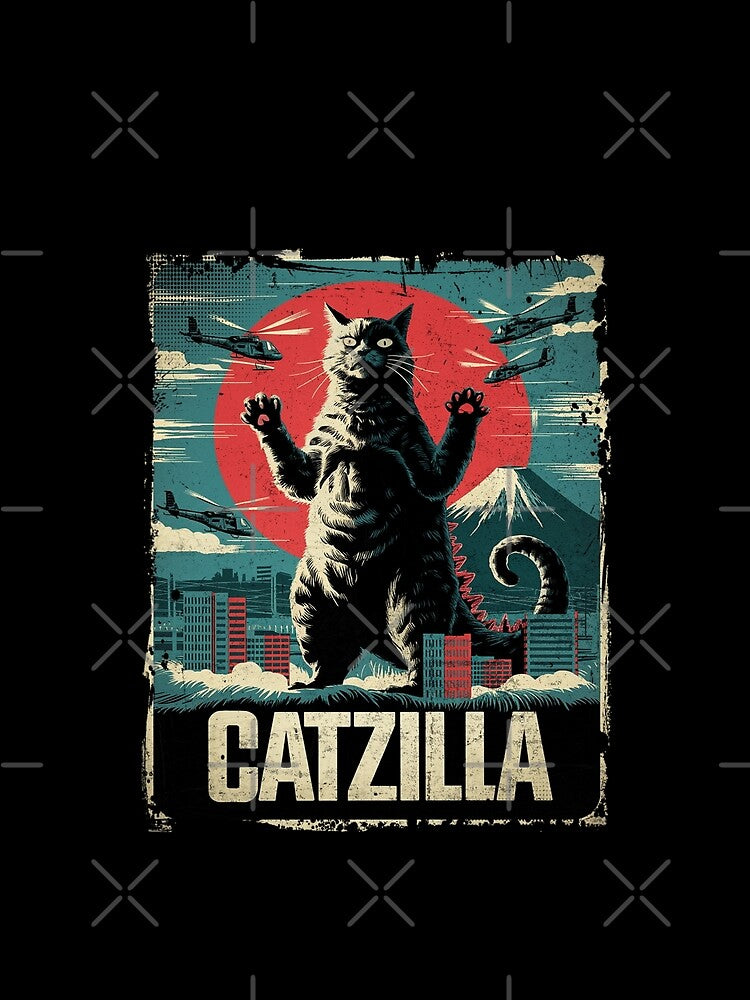 Catzilla Mountain Cat Monster Kaiju Japanese Invasion Retro Tokyo Art by Damcoc