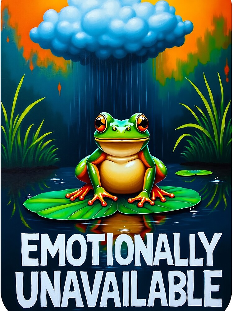 Emotionally Unavailable Frog Under Rain Mental Health by PEC-Studio