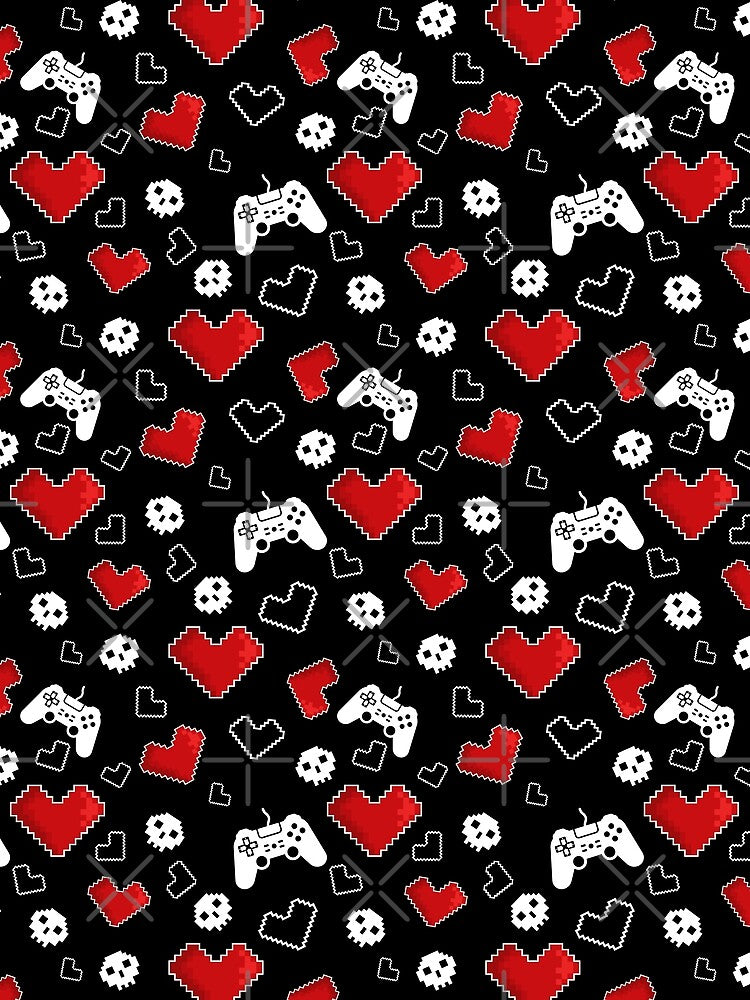 8 bit Pixel Style Hearts Gaming Pattern by mrhighsky