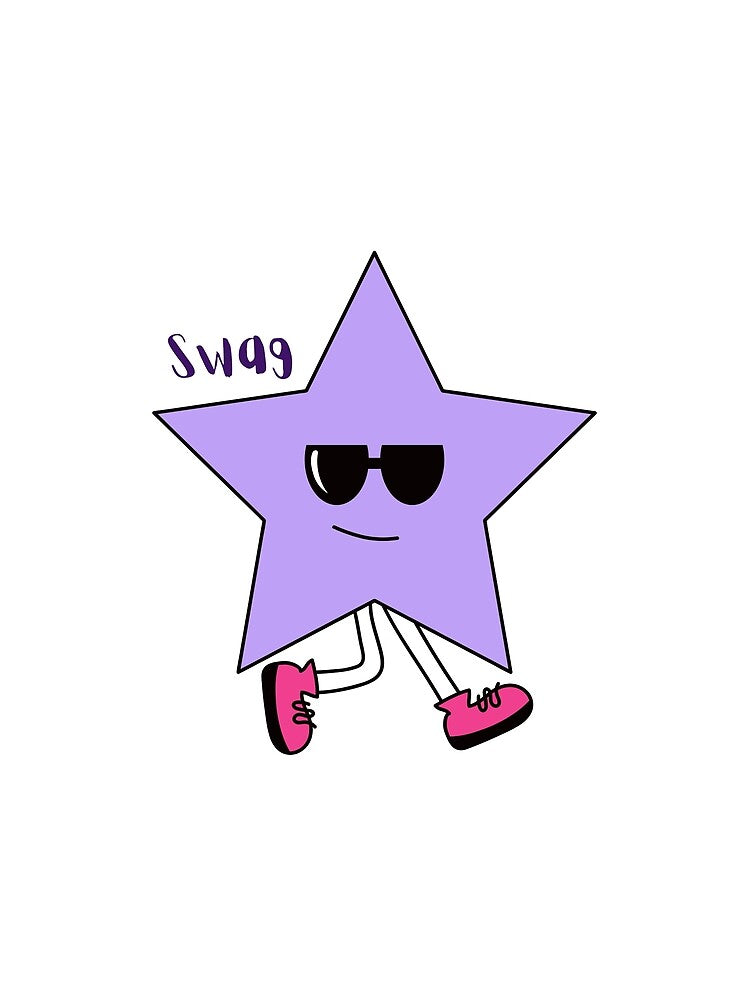 Cool "Swag" Purple Star Sticker - Kawaii Sunglasses & Pink Sneakers Art by Saroj Snehi