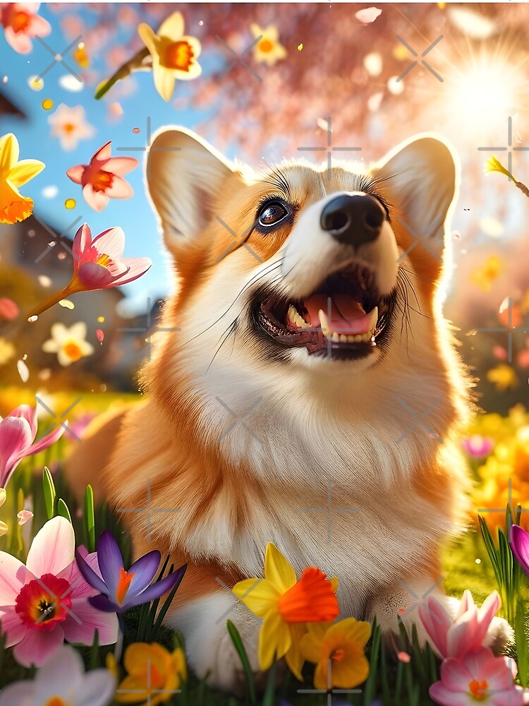 Springtime Revel: A Corgi's Floral Delight by digiscapeart