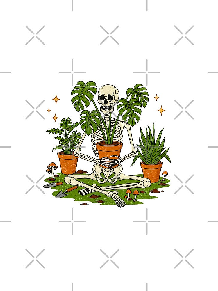 Meditating Skeleton with Houseplants by TeeARTHY