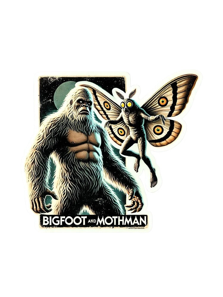 Bigfoot and Mothman in a retro style monster movie design by BrinaandPops