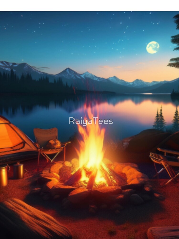 Tranquil Campfire by the Lake under the Stars by RaiyaTees