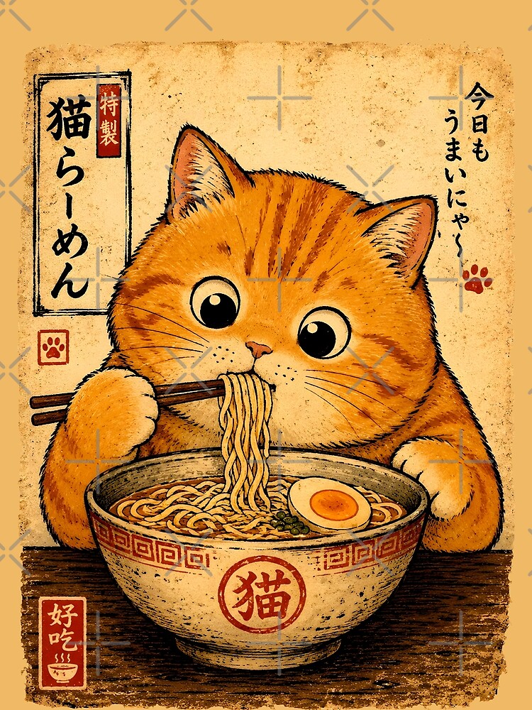 Chubby Ginger Cat Eating Ramen Again by merchxwear