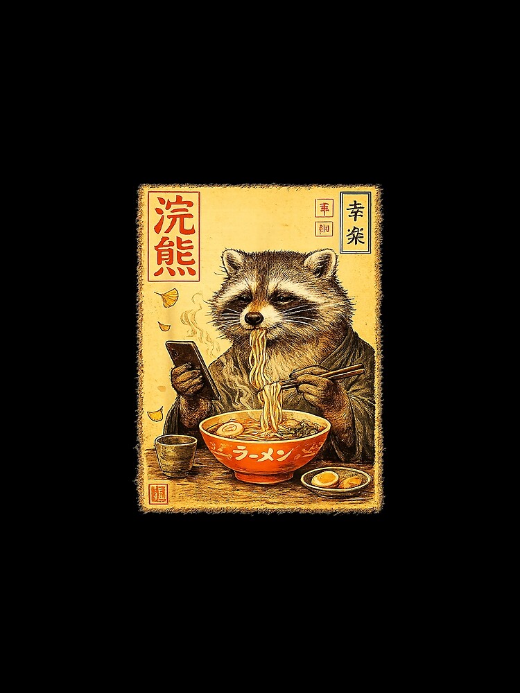 Raccoon Eating Ramen Japanese Vintage Style by titanlevi